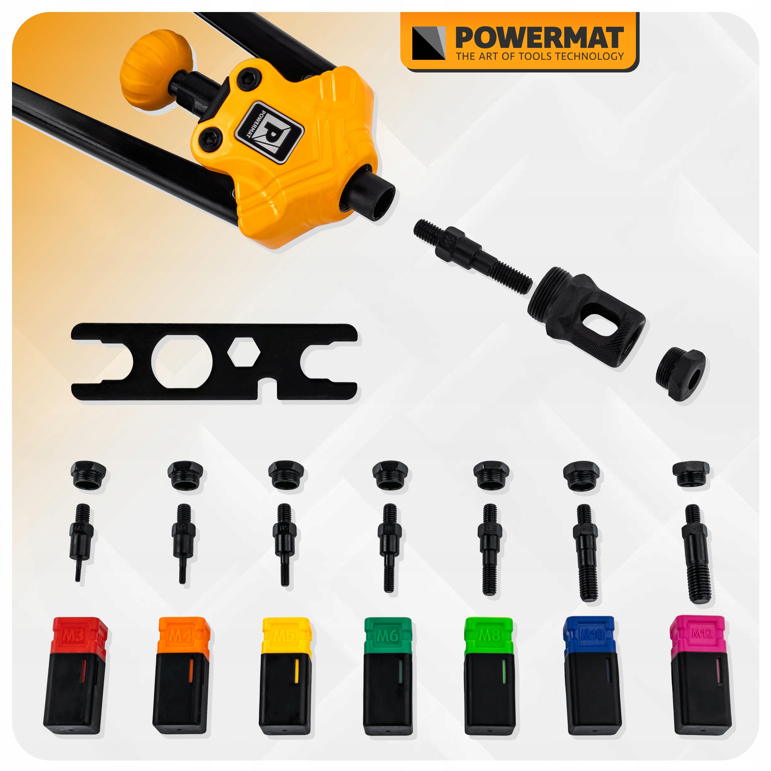 Powermat PMNIR360T žirklinis kniediklis kniedinėms veržlėms M3M12 lagaminas belsilt Powermat PM NIR 360T žirklinis kniediklis kniedinėms veržlėms M3M12 lagaminas