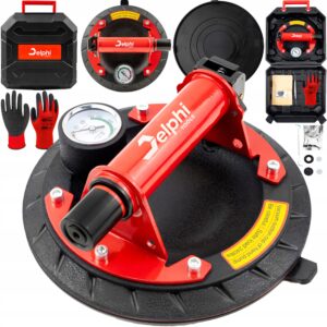 Rankinis vakuuminis siurbtukas plytelėms ir stiklui, Delphi Tools, iki 120 kg, Ø 200 mm, su manometru