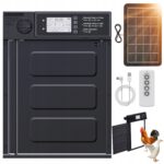 Saulės energija valdomos vištidės durys su pulteliu ir LCD ekranu