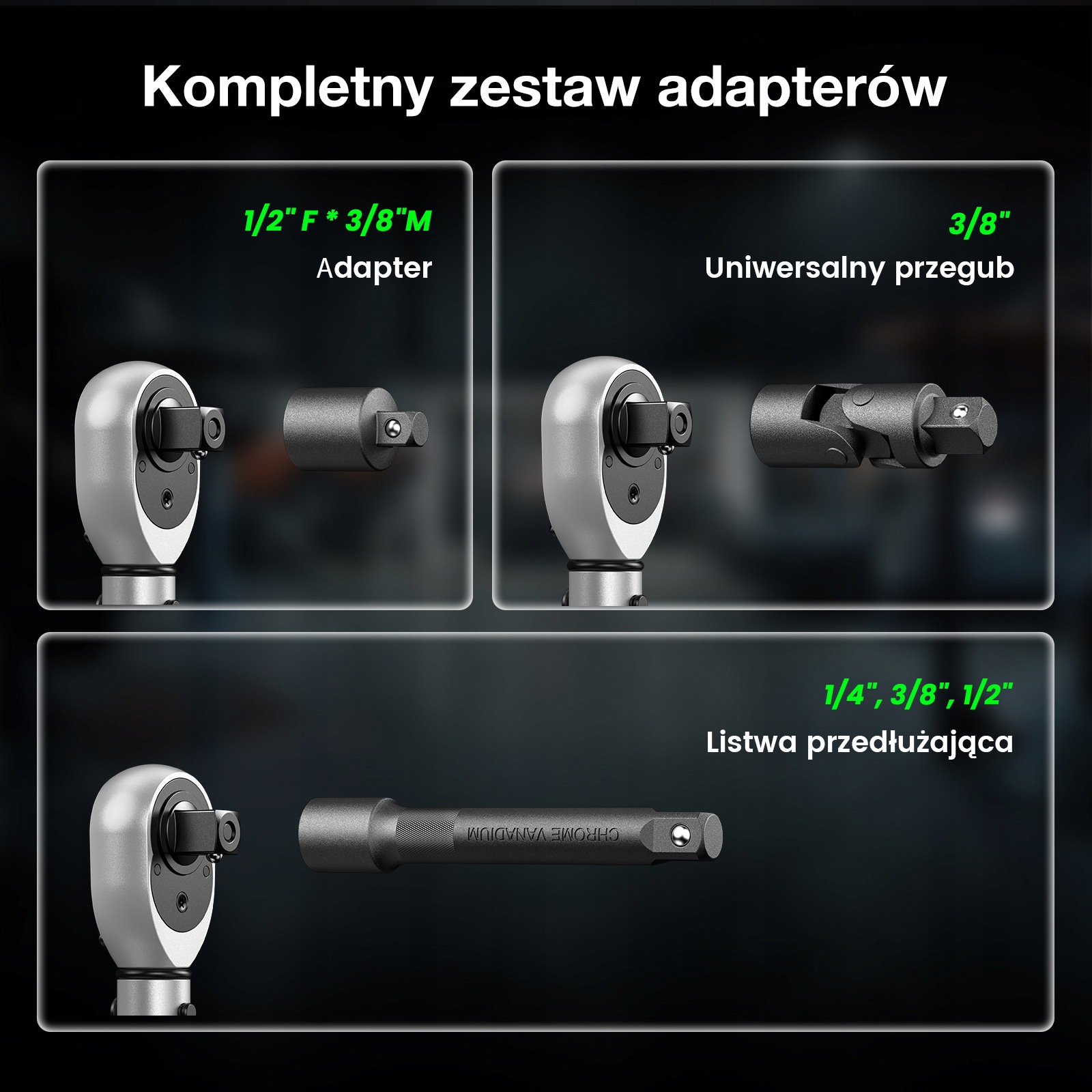 TaskStar dinamometrinių raktų rinkinys su adapteriais, 3 vnt. – nuotrauka 11