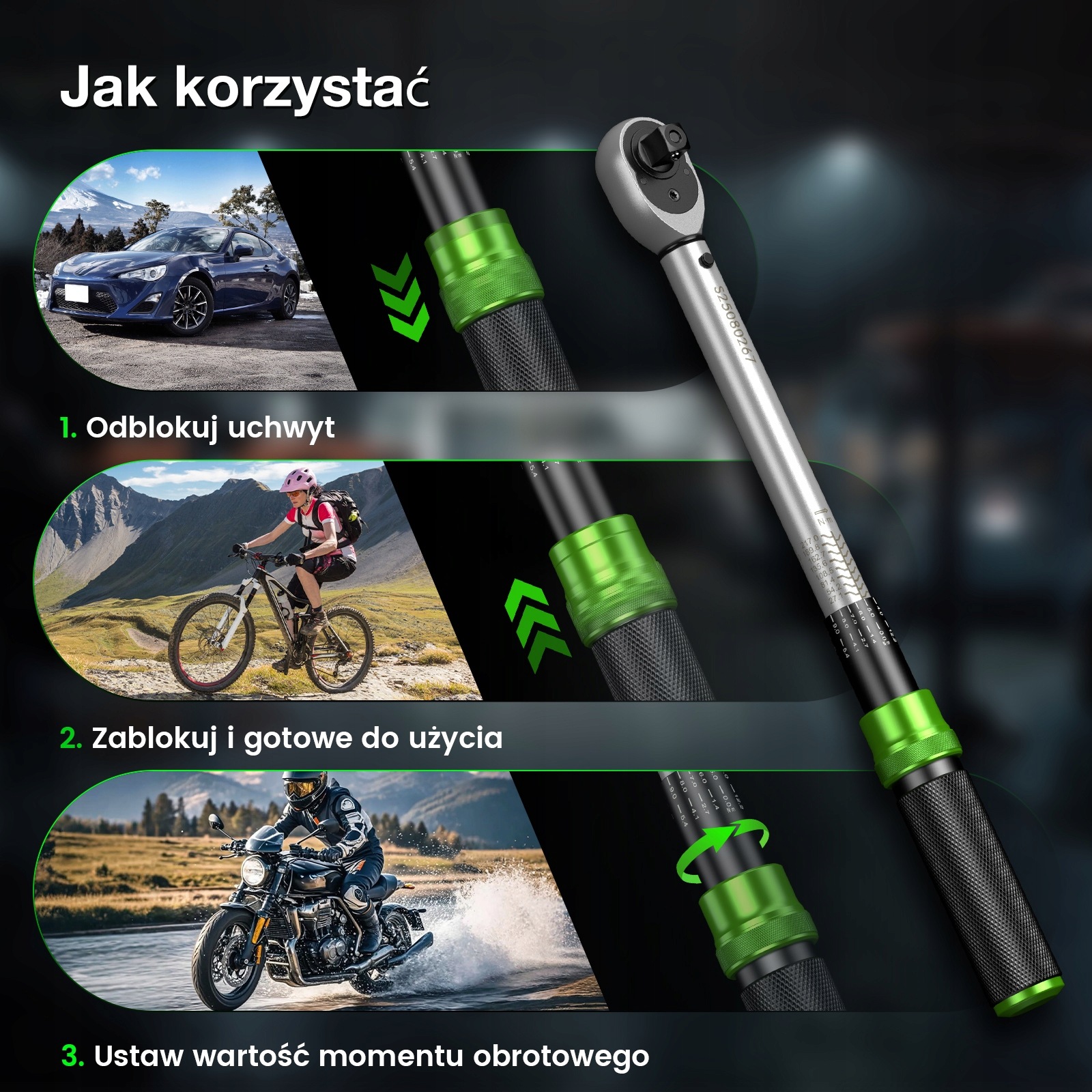 TaskStar dinamometrinių raktų rinkinys su adapteriais, 3 vnt. – nuotrauka 5
