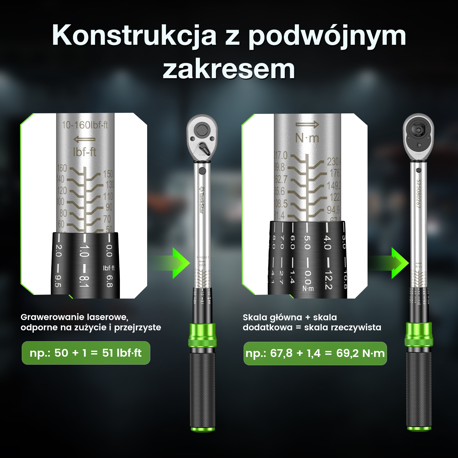 TaskStar dinamometrinių raktų rinkinys su adapteriais, 3 vnt. – nuotrauka 7