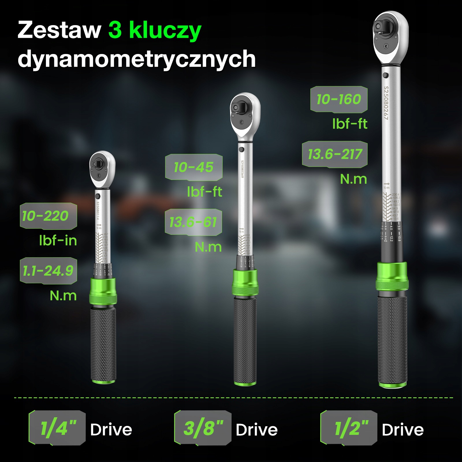 TaskStar dinamometrinių raktų rinkinys su adapteriais, 3 vnt. – nuotrauka 10