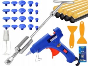XXL PDR įlenkimų šalinimo rinkinys su 20 adapterių ir klijų pistoletu