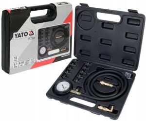 YATO variklio alyvos slėgio matuoklis 0–140 PSI su 10 adapterių